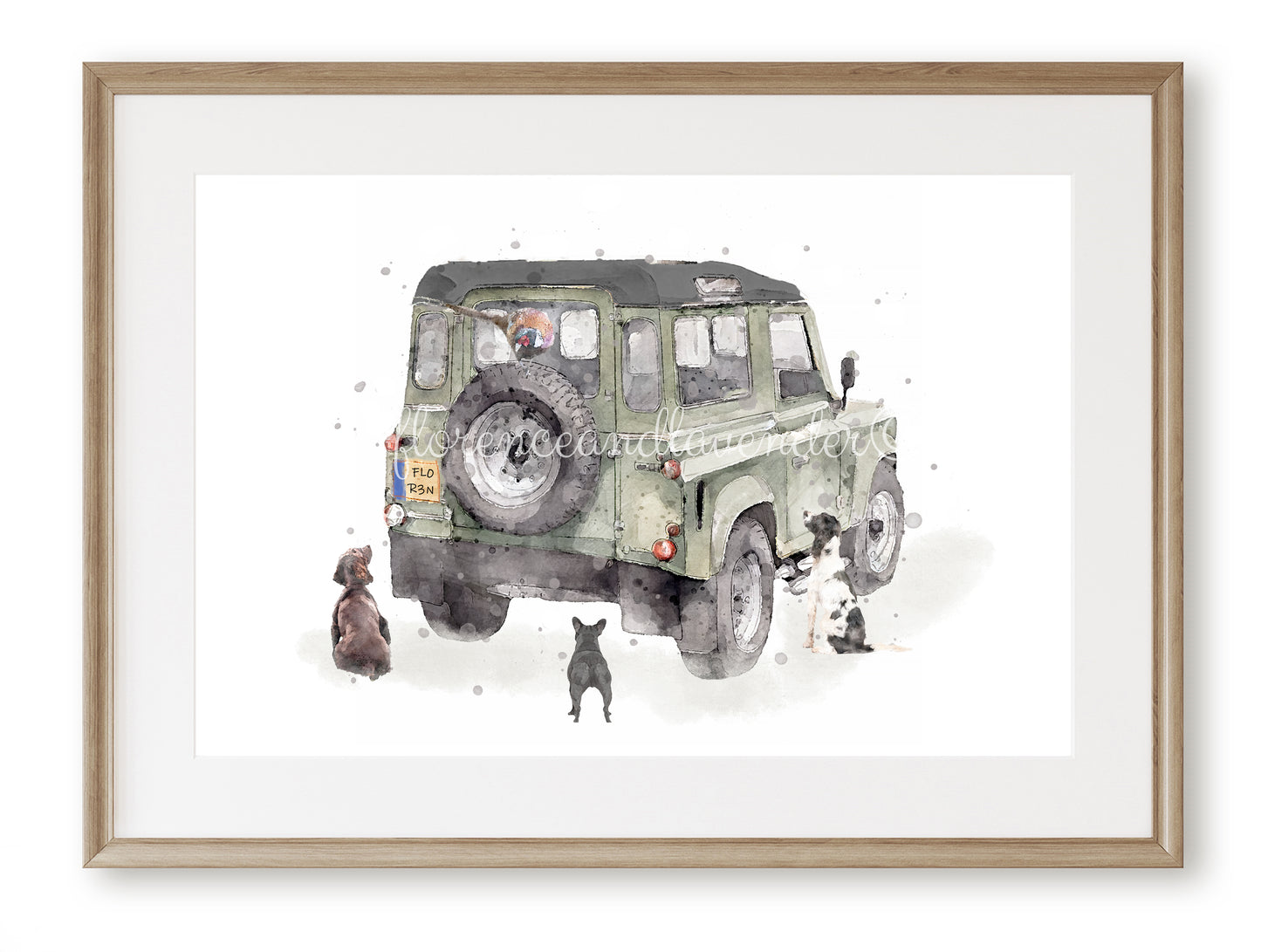 Personalised - Defender & Dog print - Florence & Lavender