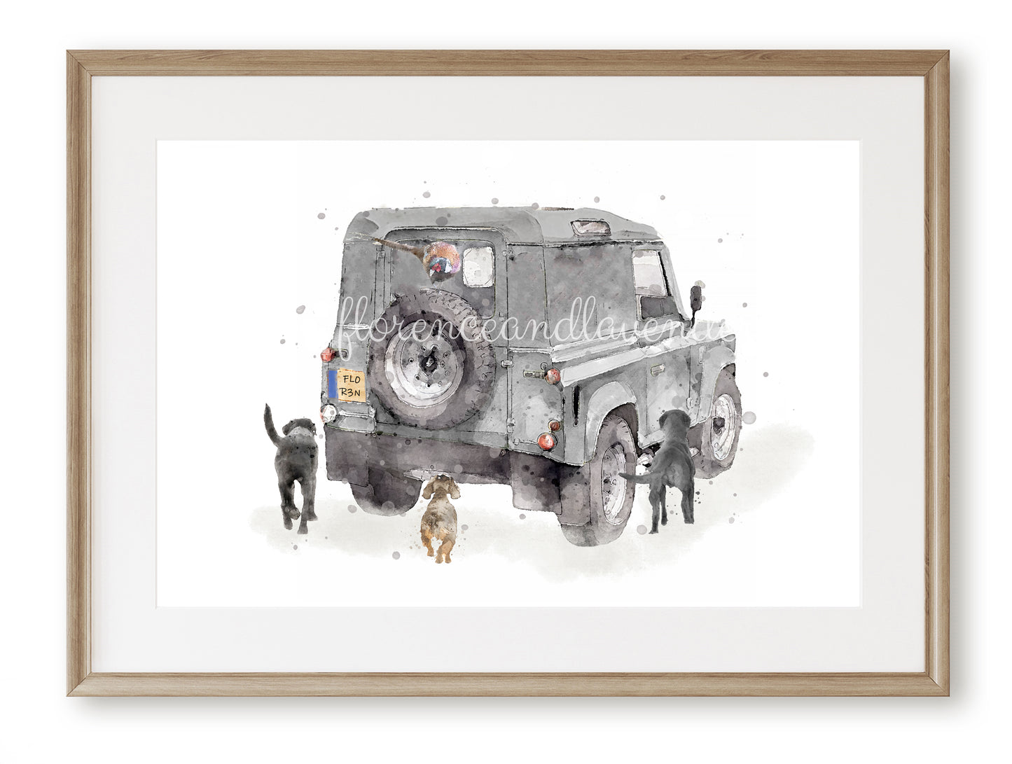 Personalised - Defender & Dog print - Florence & Lavender