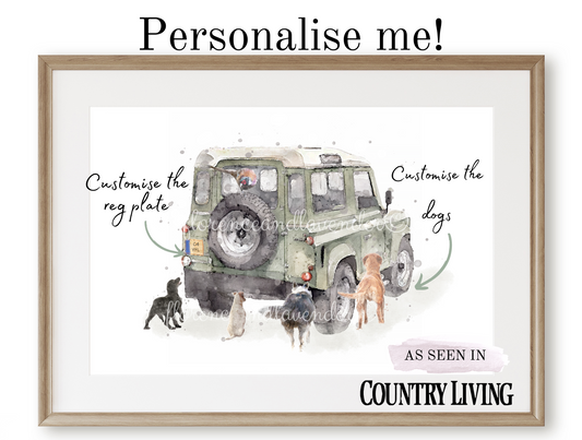 Personalised - Defender & Dog print - Florence & Lavender