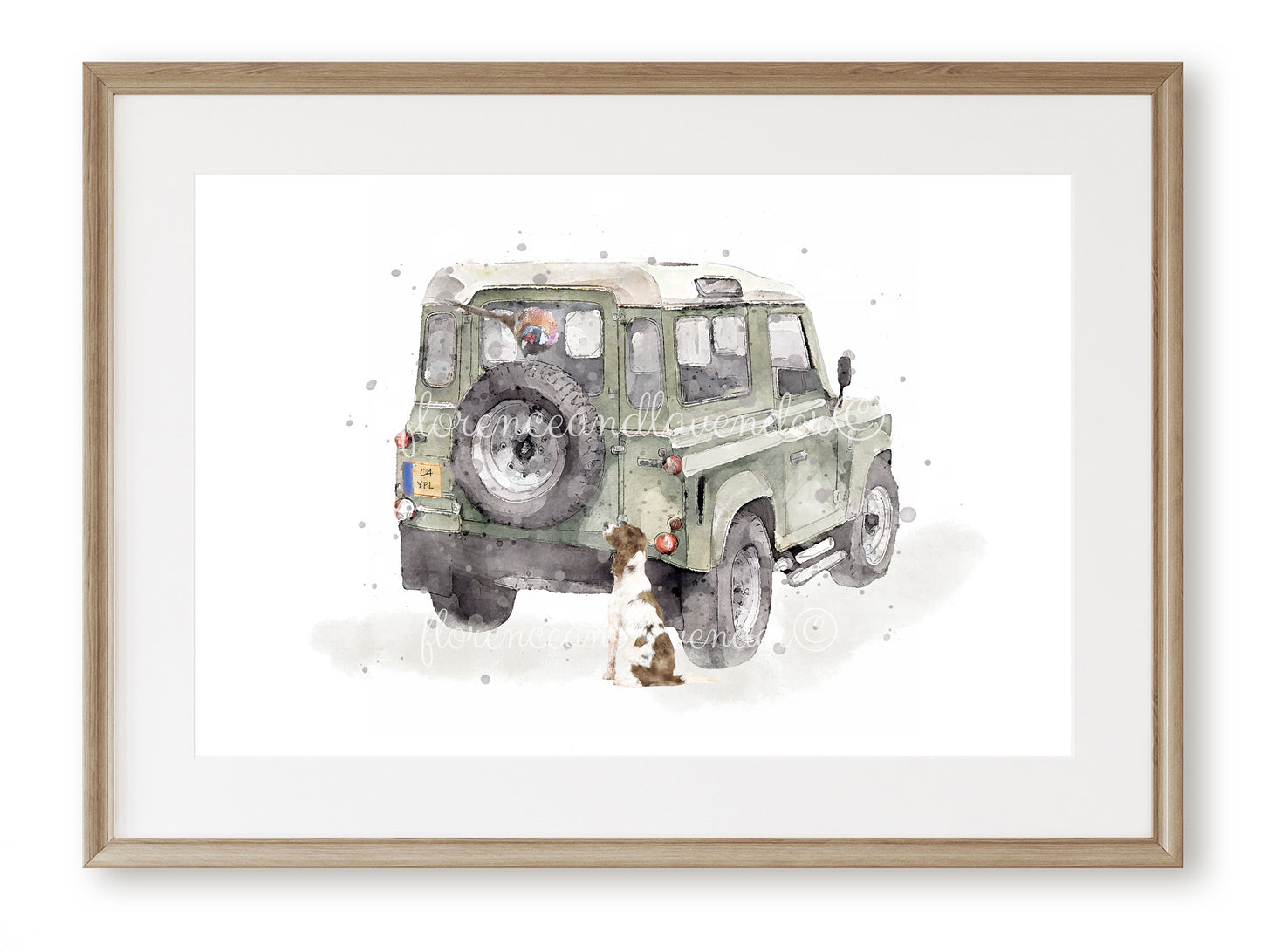 Personalised - Defender & Dog print - Florence & Lavender