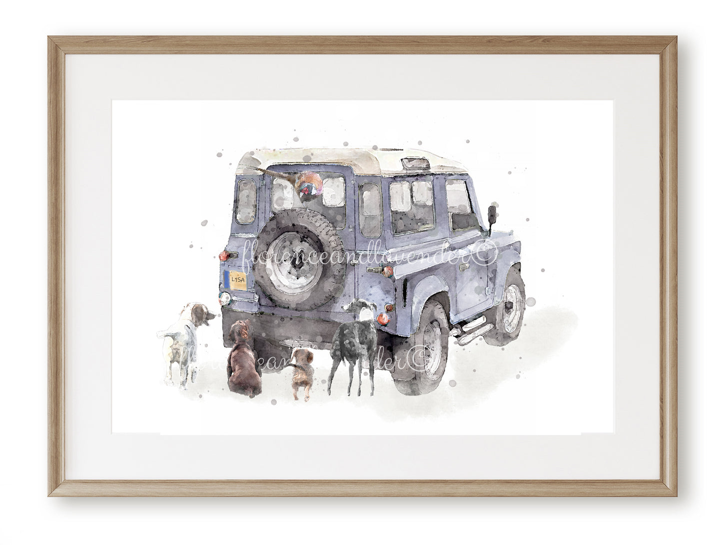 Personalised - Defender & Dog print - Florence & Lavender