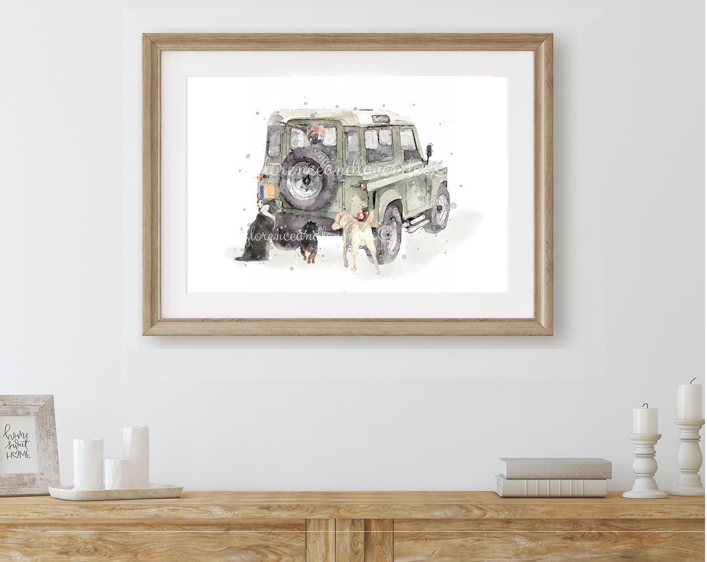 Personalised - Defender & Dog print - Florence & Lavender