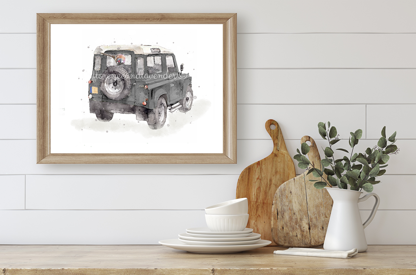 Personalised - Defender & Dog print - Florence & Lavender