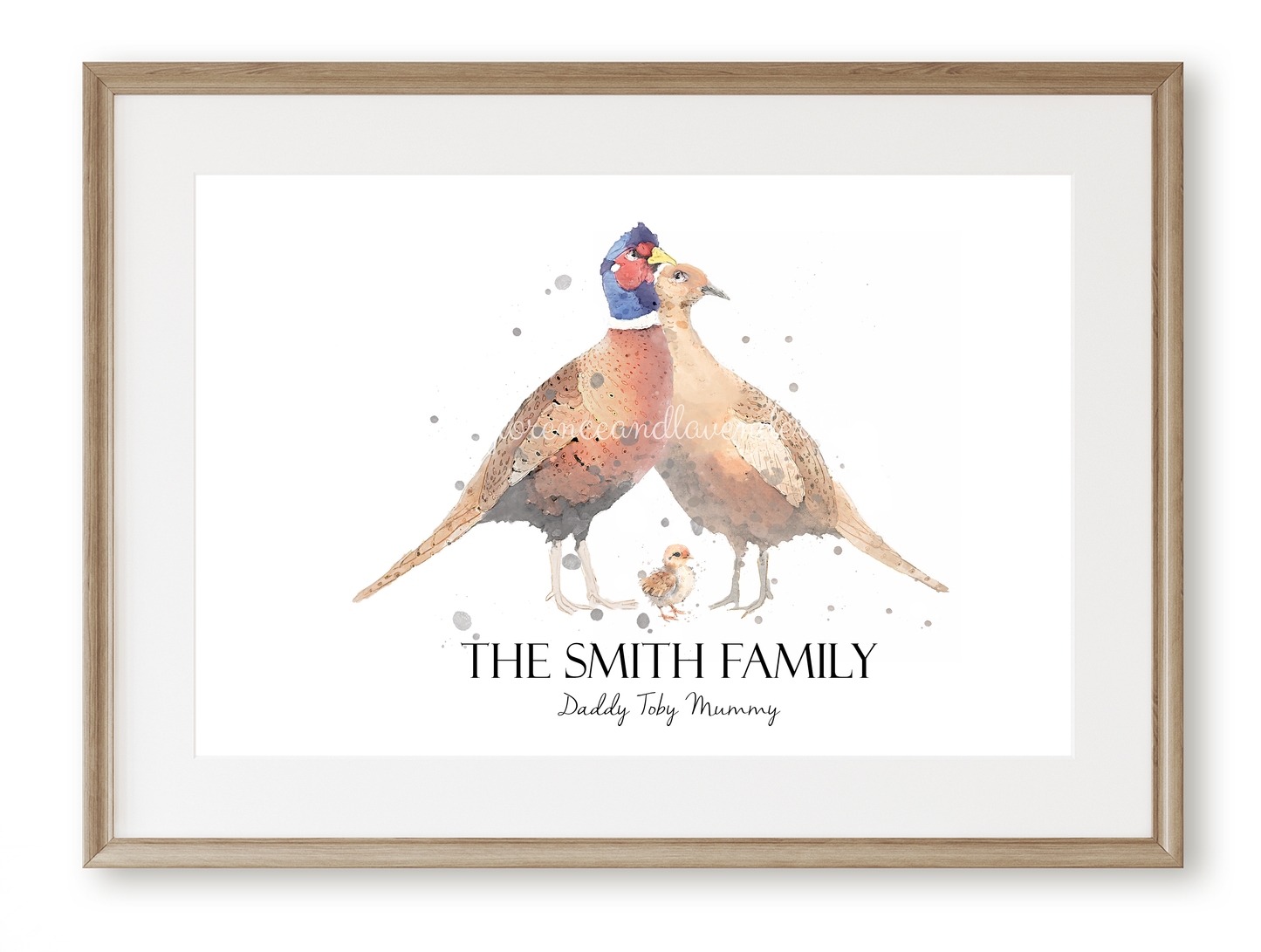 Personalised Pheasant Family Print II - Florence & Lavender