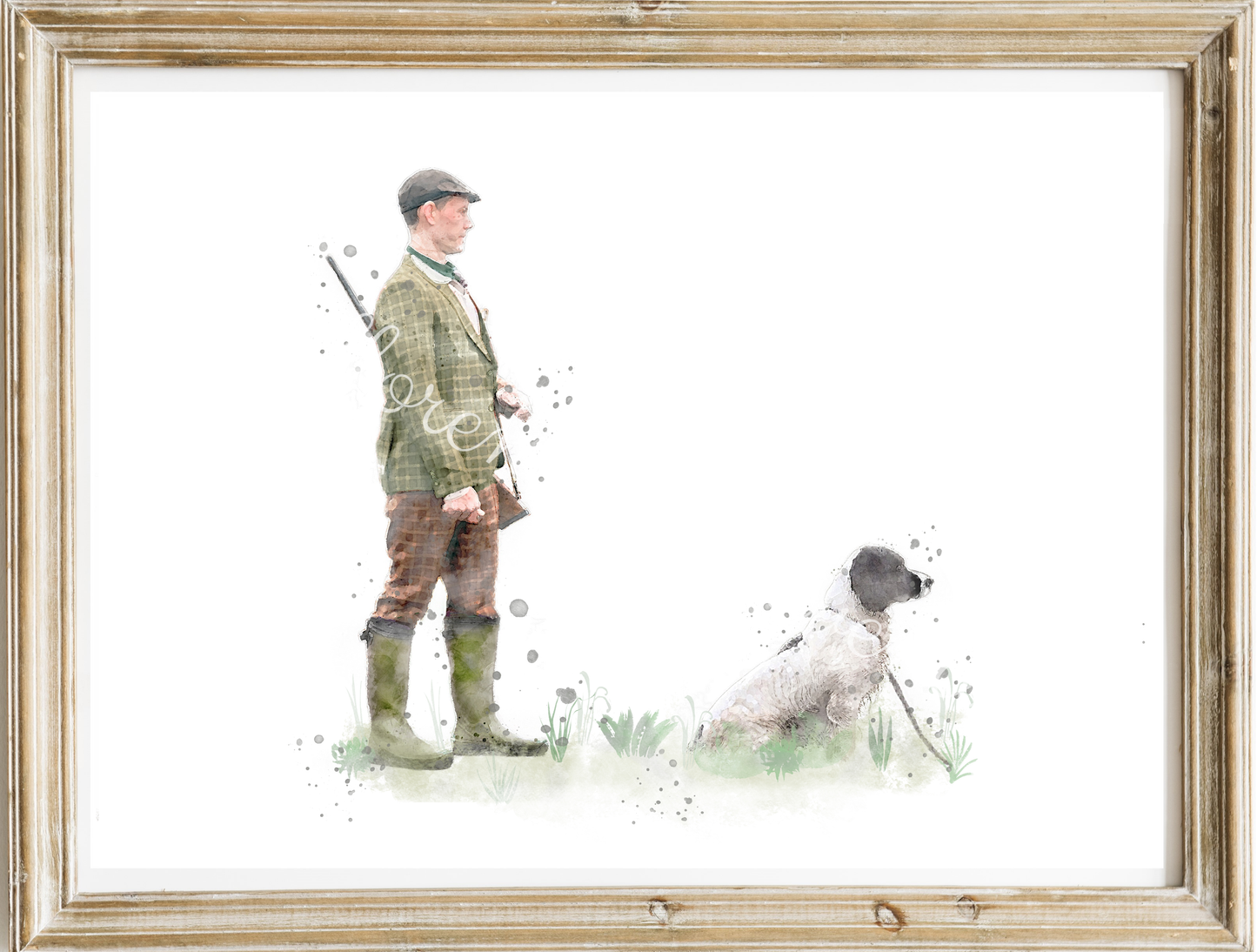 'Heel' Man & Spaniel Print - Florence & Lavender