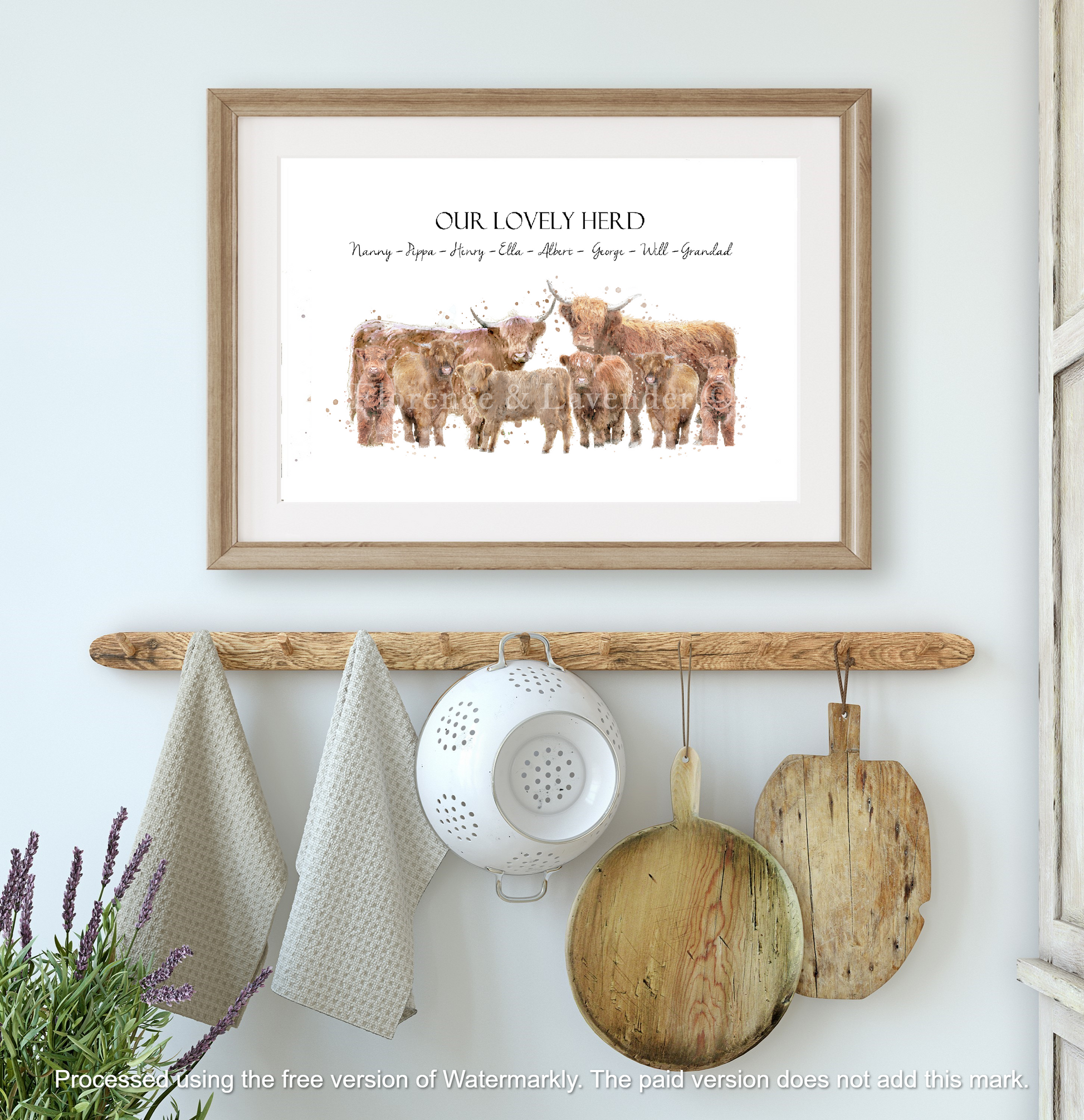 Personalised Highland Cow Family Print - Florence & Lavender