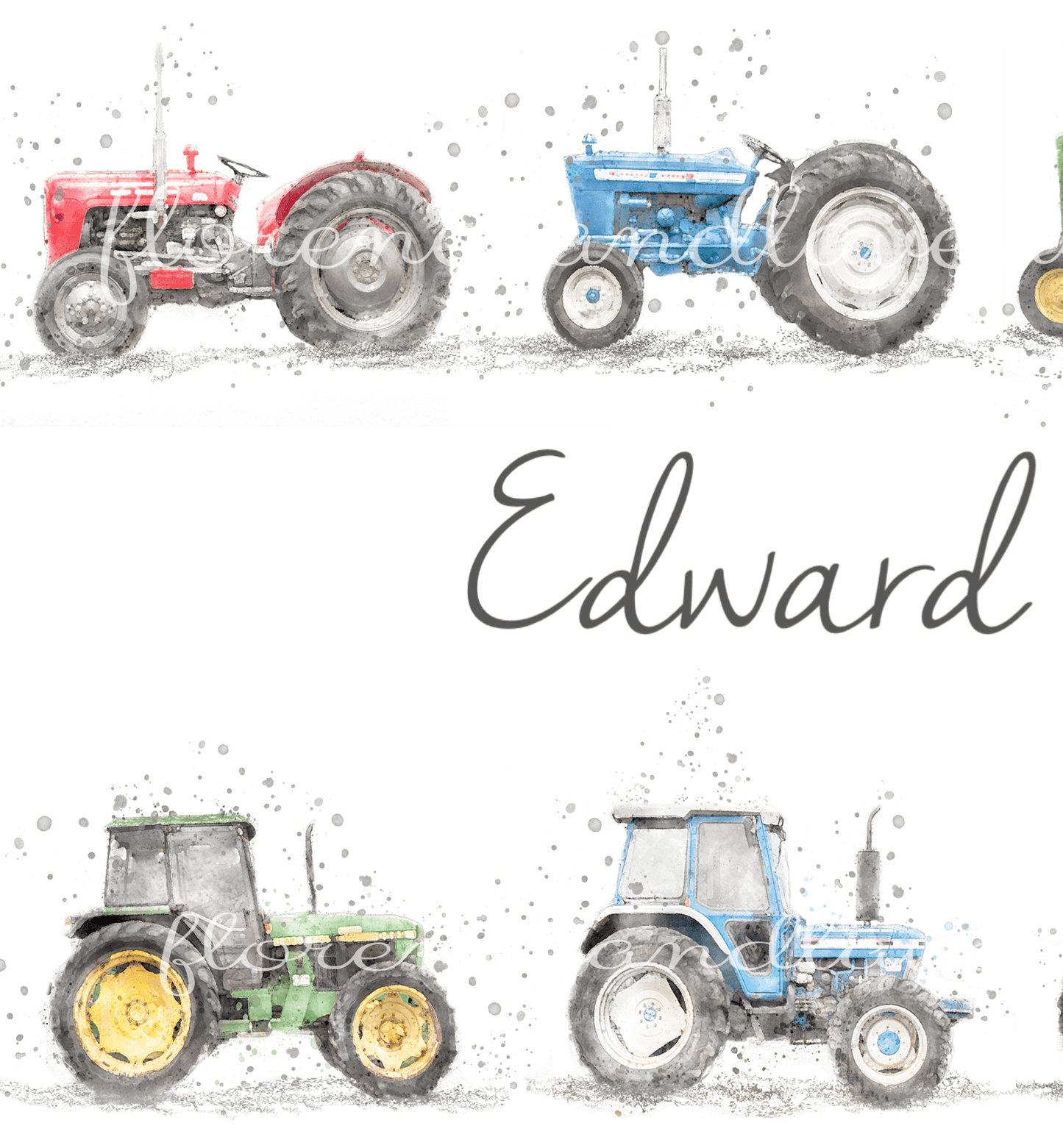 Personalised Children's Vintage Tractor Name Print - Florence & Lavender
