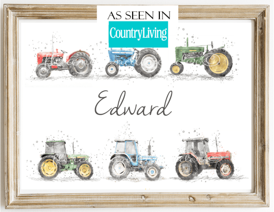Personalised Children's Vintage Tractor Name Print - Florence & Lavender