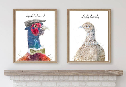 Personalised 'Lord & Lady' Pheasant Prints - Florence & Lavender