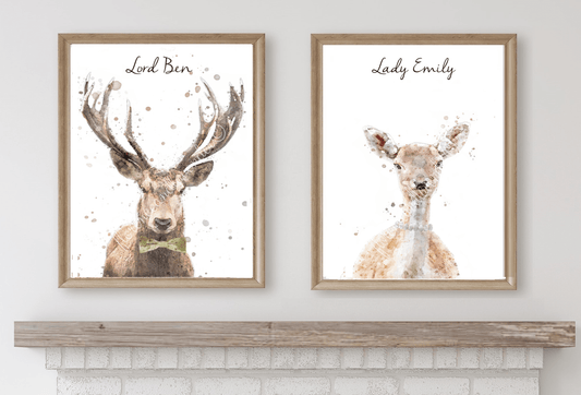 Personalised 'Lord & Lady' Stag & Doe Prints - Florence & Lavender