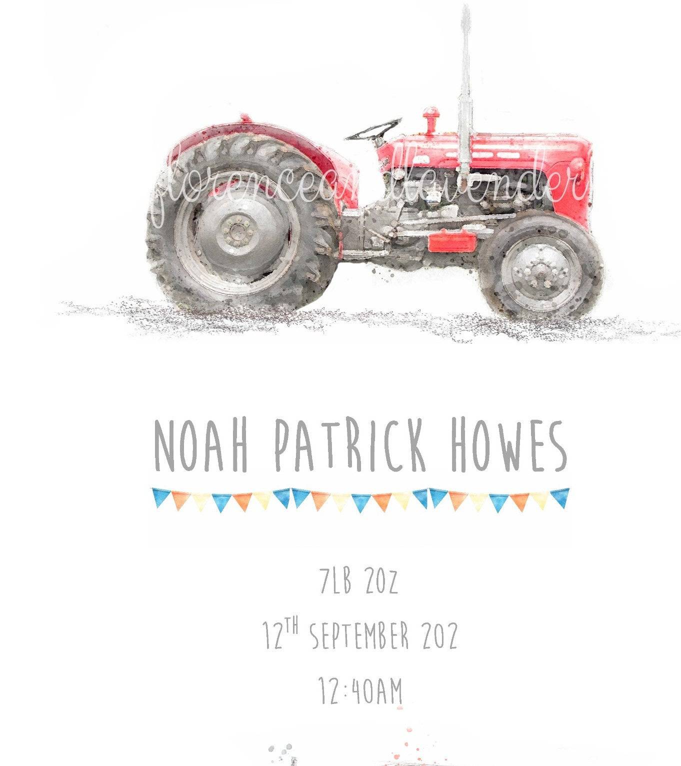 Personalised New Baby Announcement - Massey Ferguson - Florence & Lavender