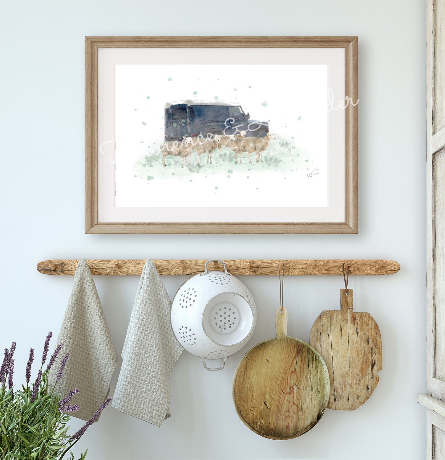 ''The Flock'' - Watercolour Sheep & Landy Print - Florence & Lavender