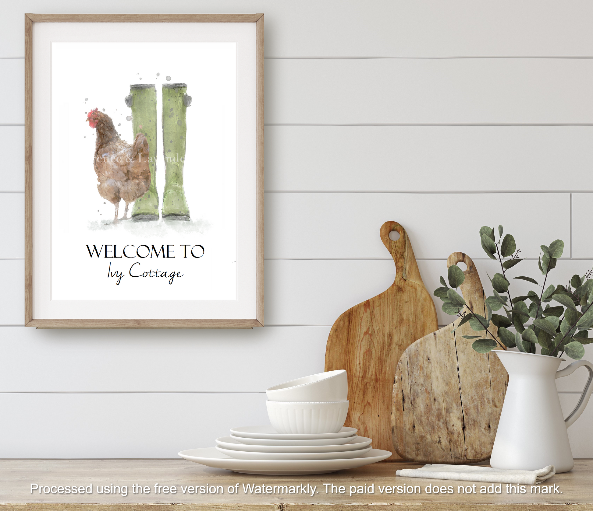 Personalised Welly Boot & Chicken Print - Florence & Lavender