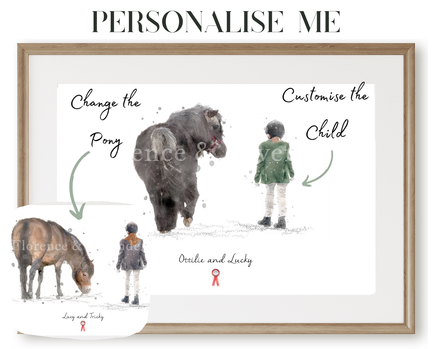 Personalised Child & Pony Print - Florence & Lavender