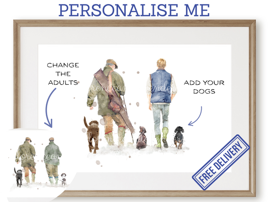 Personalised 'Soul Mates' - Couple & Dog Print - TWO MEN Version - Florence & Lavender