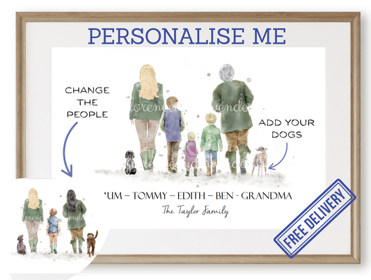 Personalised 'Country Walks' - Family Print - TWO FEMALE VERSION - Florence & Lavender