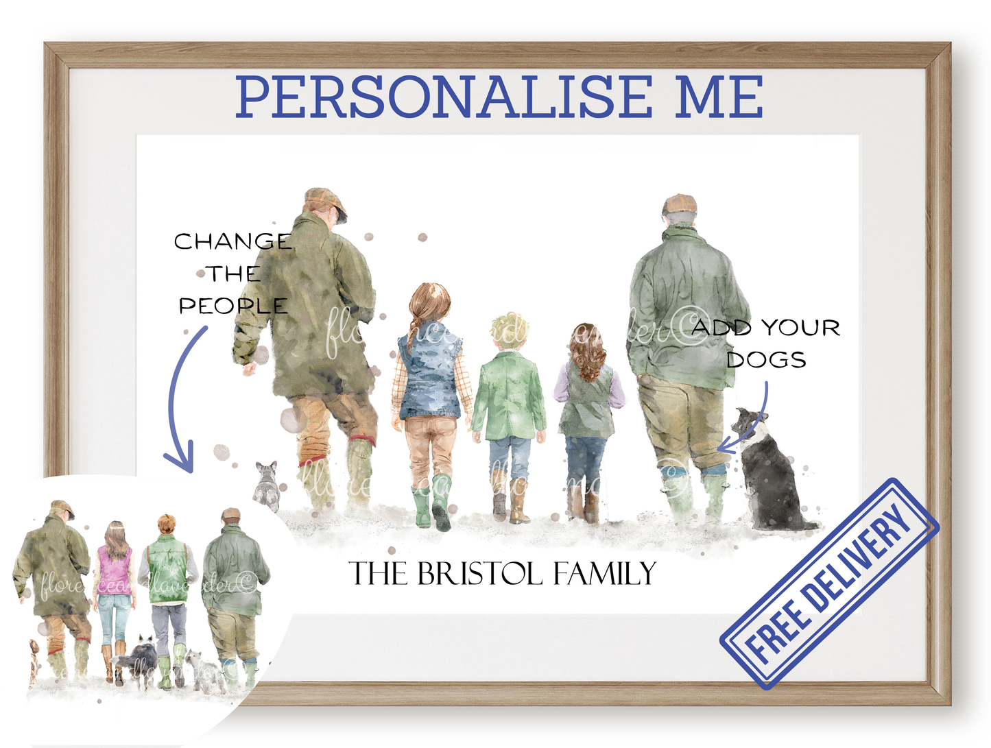Personalised 'Country Walks' - Family Print - TWO MEN VERSION - Florence & Lavender