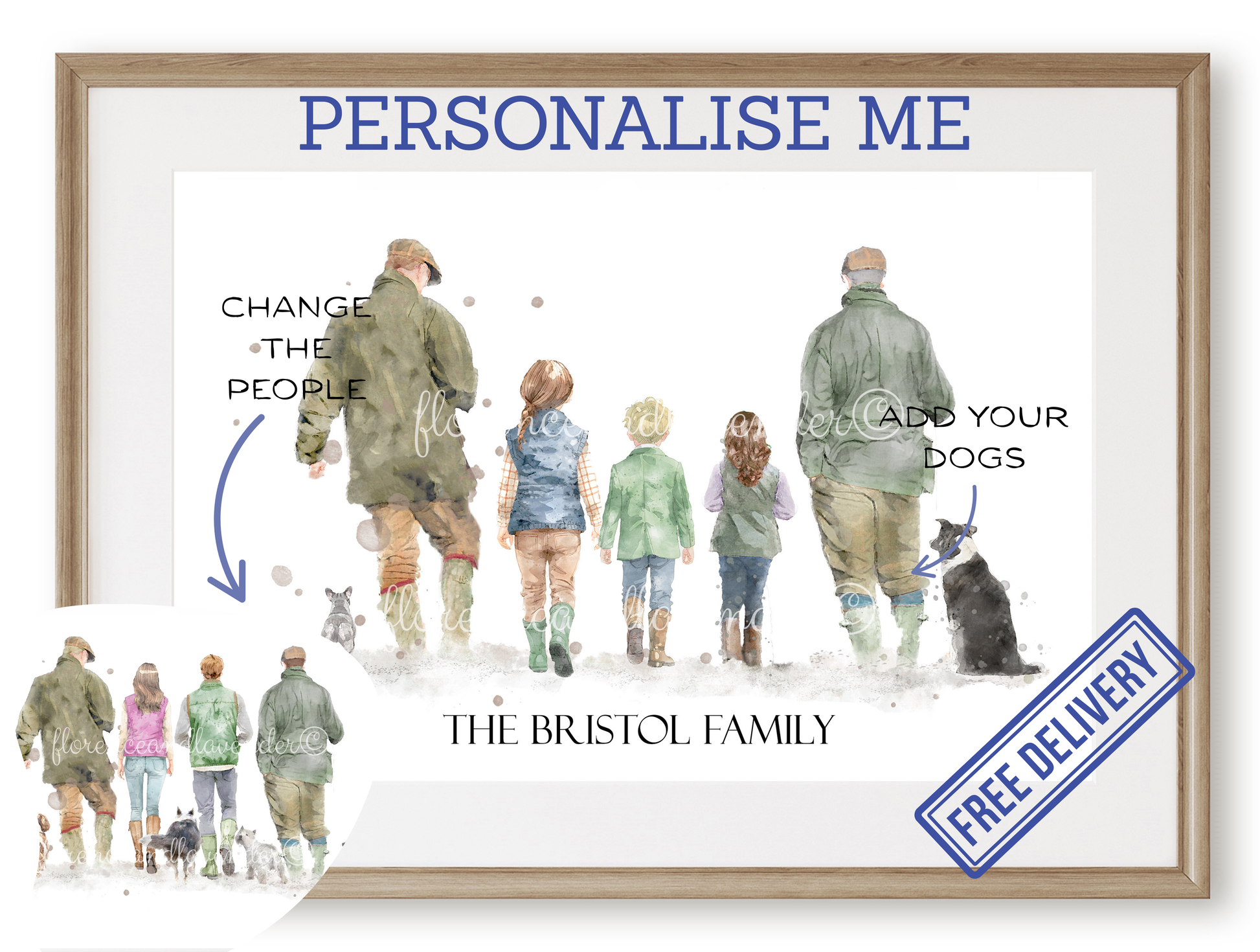 Personalised 'Country Walks' - Family Print - TWO MEN VERSION - Florence & Lavender