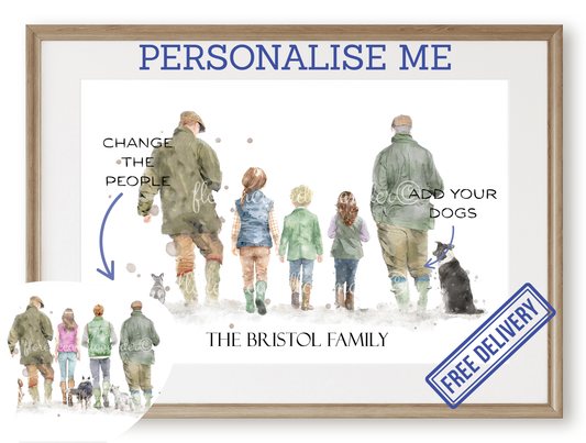 Personalised 'Country Walks' - Family Print - TWO MEN VERSION - Florence & Lavender