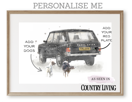 Personalised - Vintage Rover & Dog print - Florence & Lavender