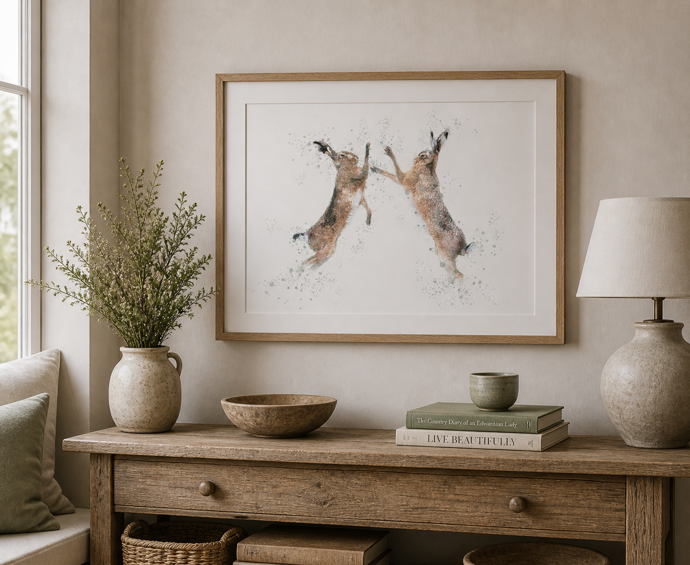 ''Boxing Hares'' - Hare Print - Florence & Lavender