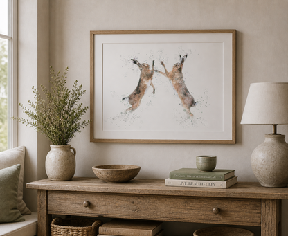 ''Boxing Hares'' - Hare Print - Florence & Lavender