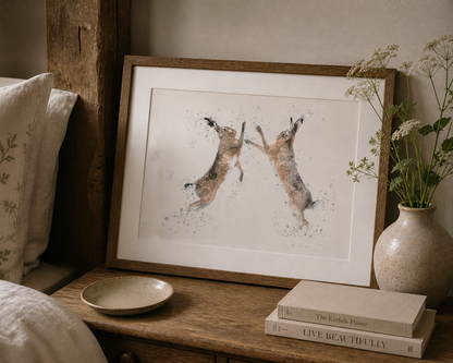 ''Boxing Hares'' - Hare Print - Florence & Lavender