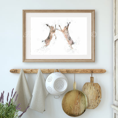 ''Boxing Hares'' - Hare Print - Florence & Lavender