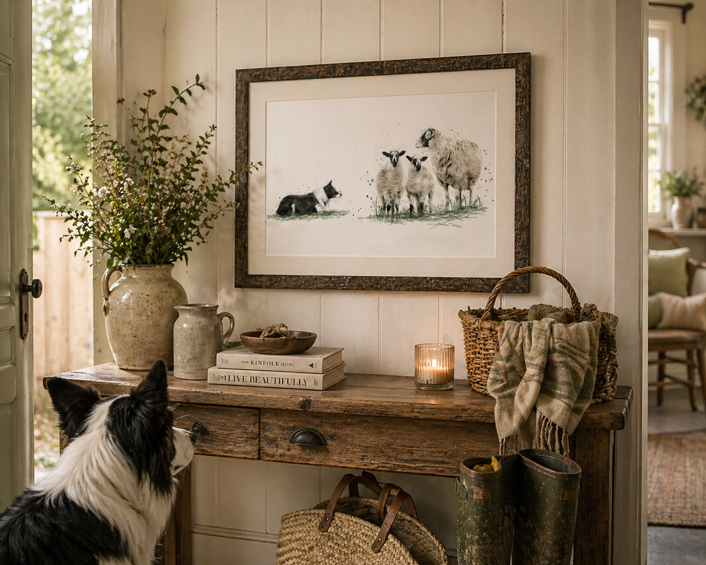 Personalised Swaledale Sheep & Border Collie Print - Florence & Lavender