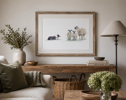 Personalised Swaledale Sheep & Border Collie Print - Florence & Lavender
