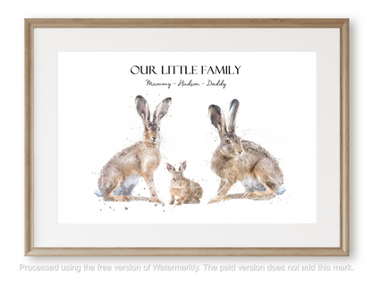 Personalised Hare Family Print - Florence & Lavender