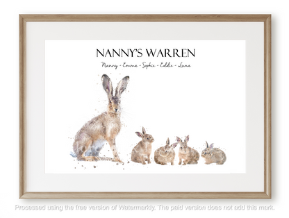 Personalised Hare Family Print - Florence & Lavender