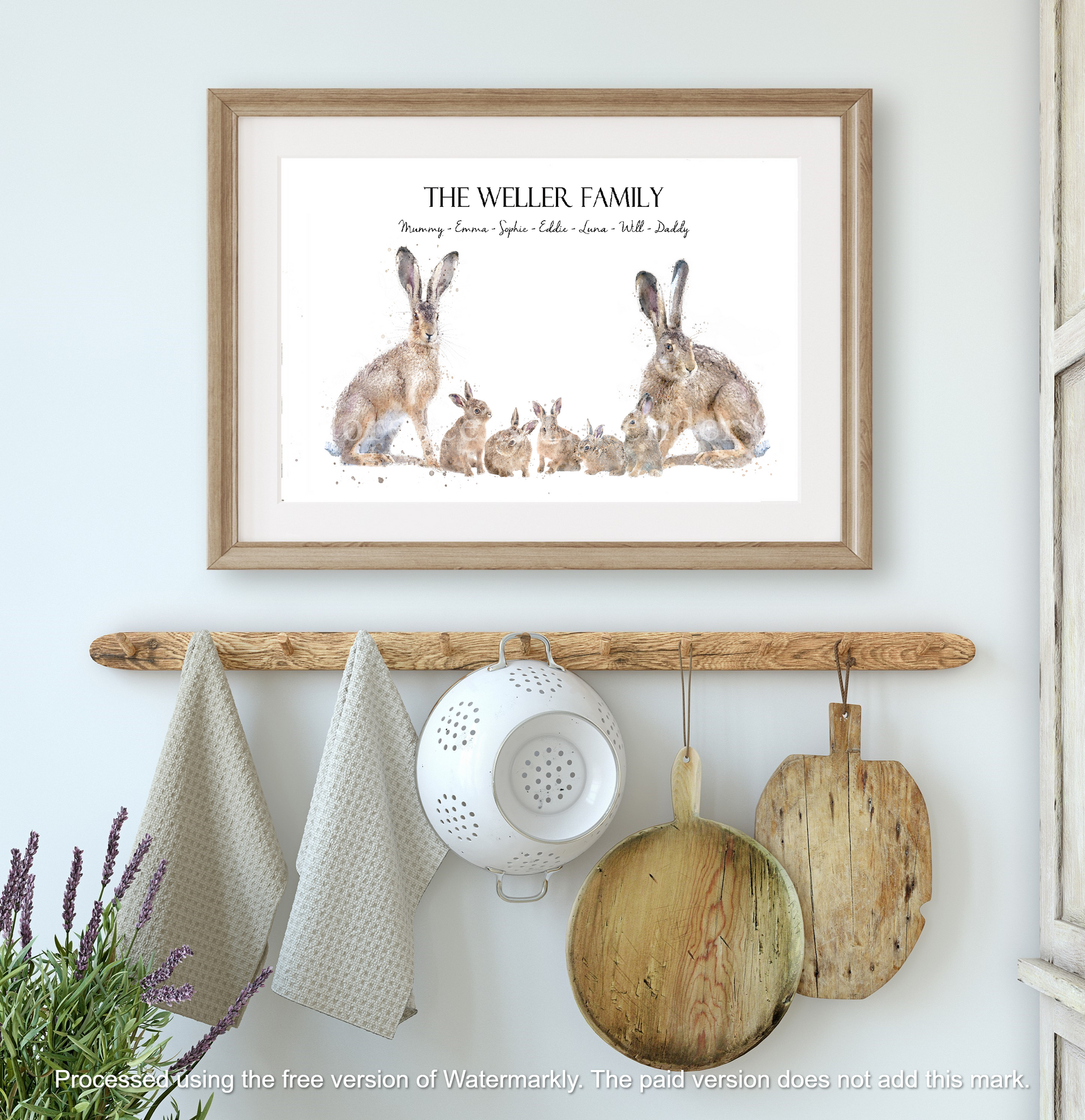 Personalised Hare Family Print - Florence & Lavender