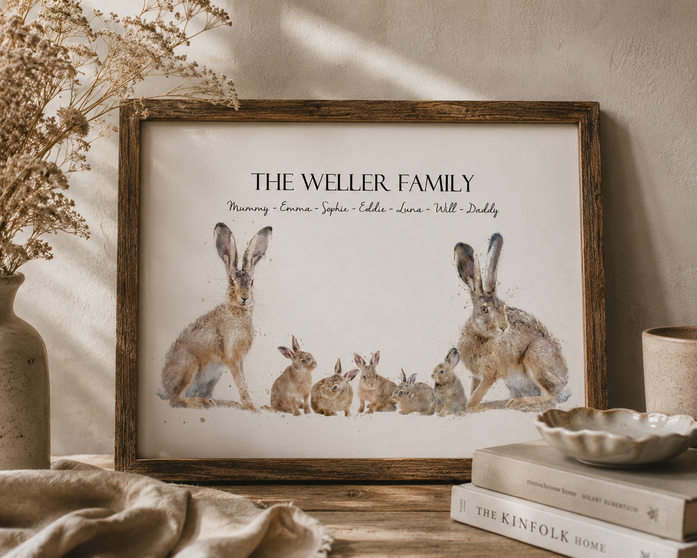 Personalised Hare Family Print - Florence & Lavender
