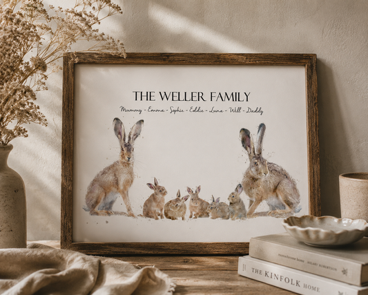 Personalised Hare Family Print - Florence & Lavender