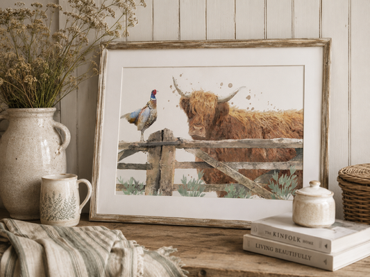Highland Cow & Pheasant Print
