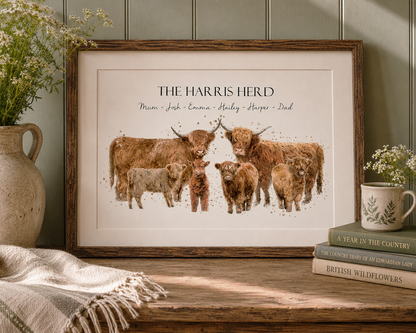 Personalised Highland Cow Family Print