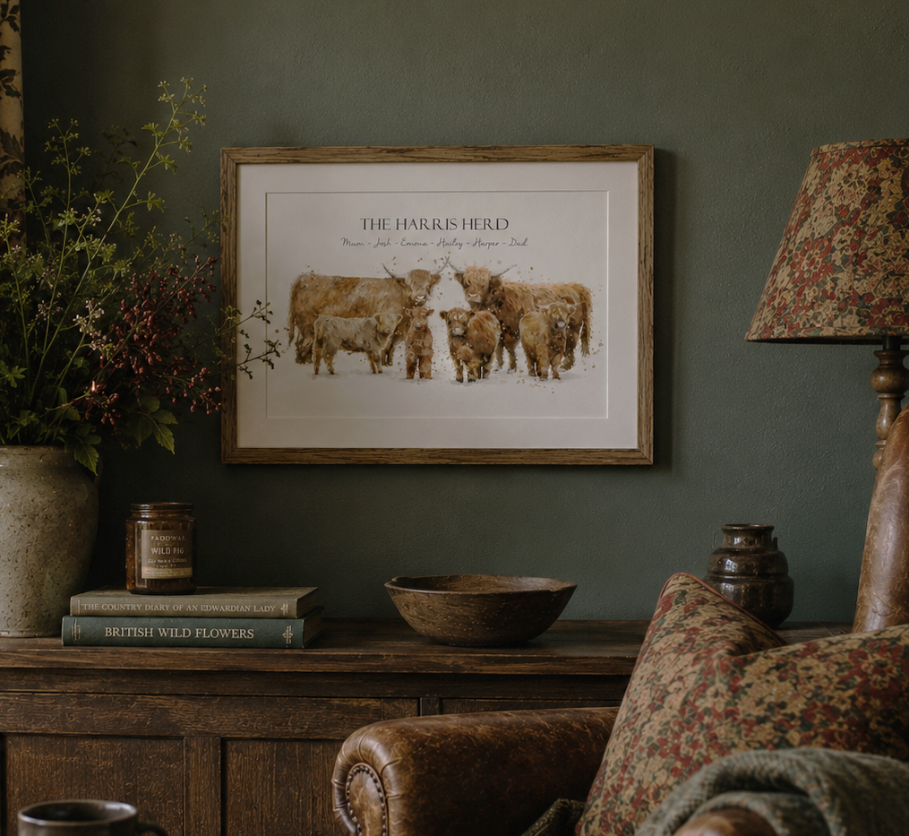 Personalised Highland Cow Family Print