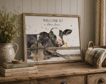 Personalised Cow At Fence Print