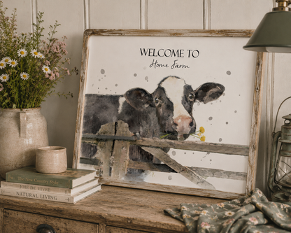 Personalised Cow At Fence Print