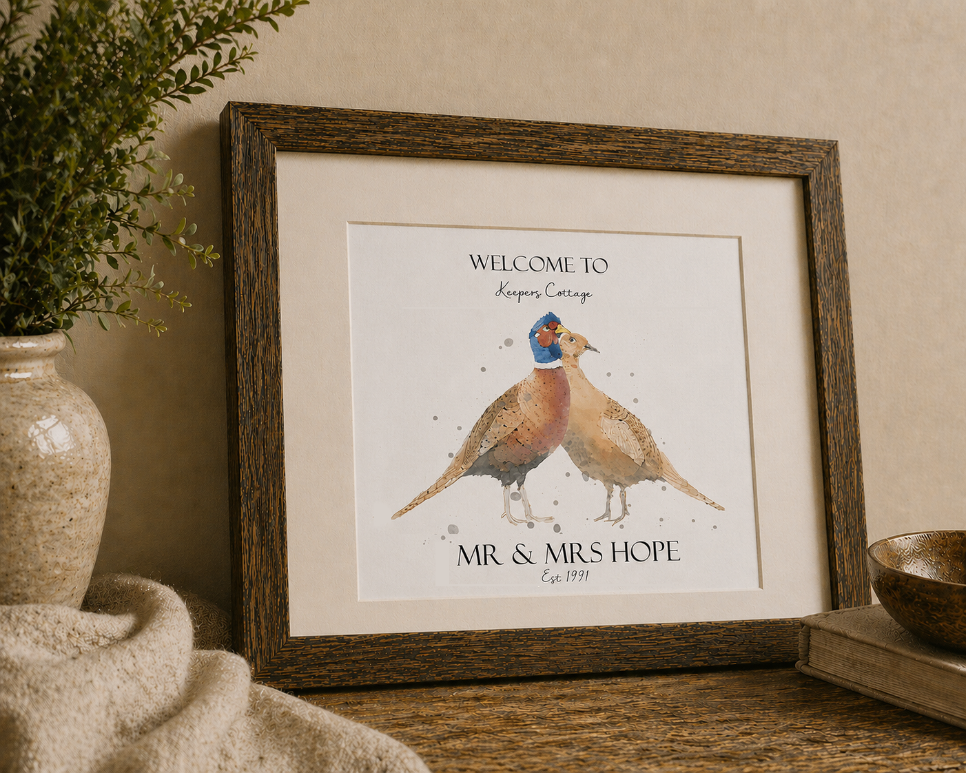 Personalised Pheasant Print - Florence & Lavender