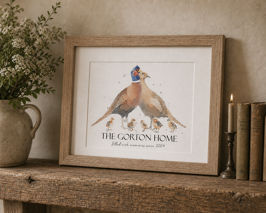 Personalised Pheasant Family Print II - Florence & Lavender