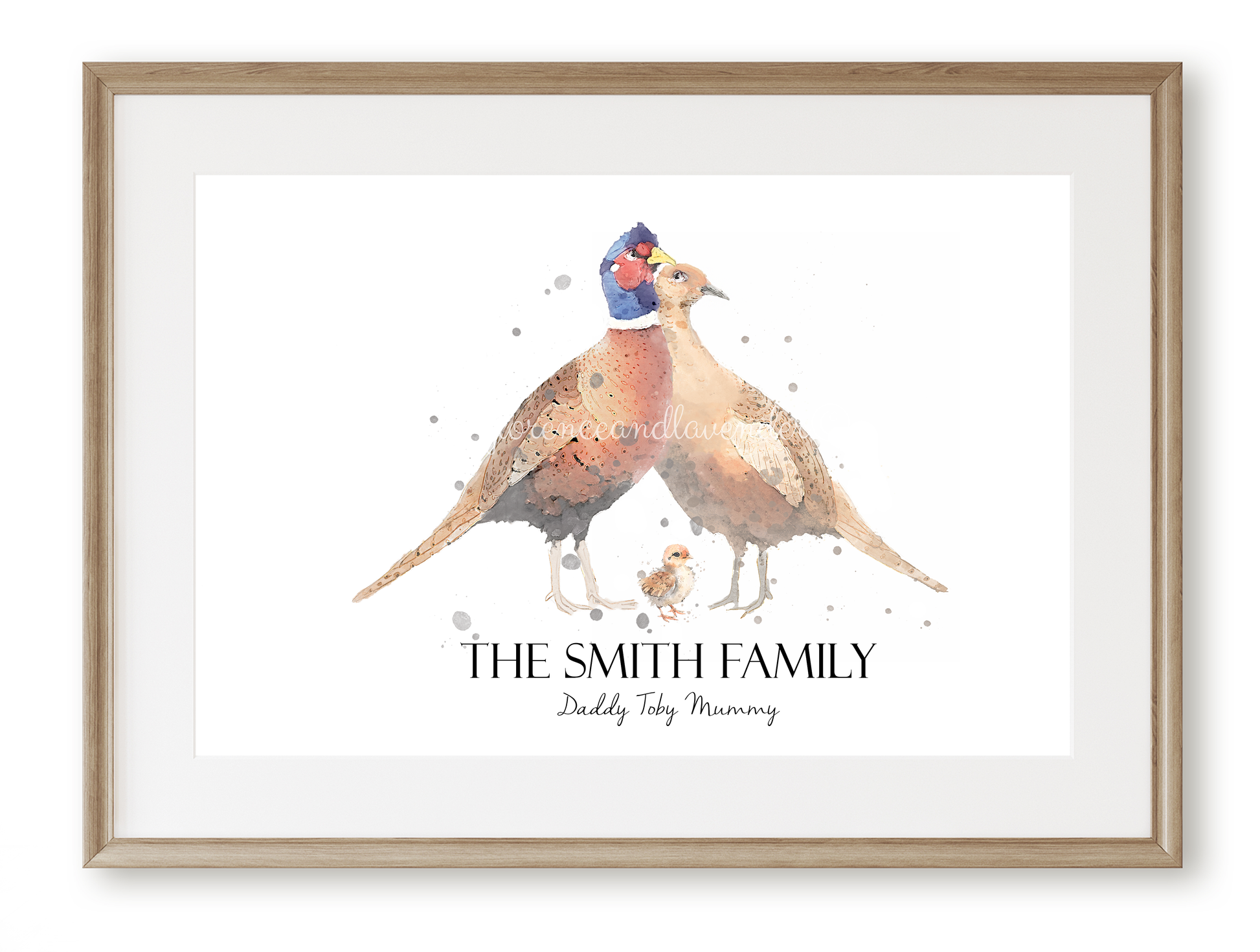 Personalised Pheasant Family Print II - Florence & Lavender