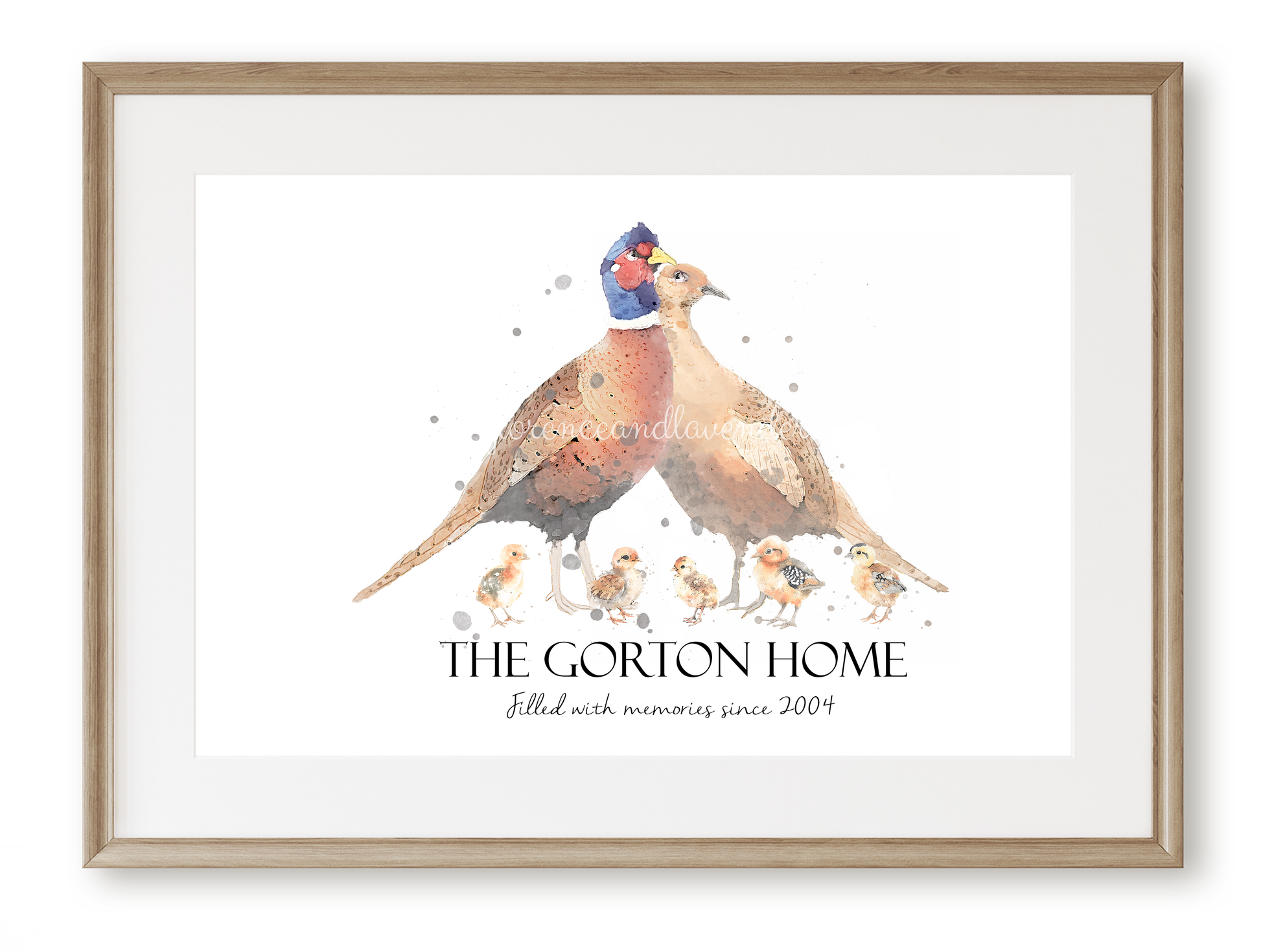 Personalised Pheasant Family Print II - Florence & Lavender
