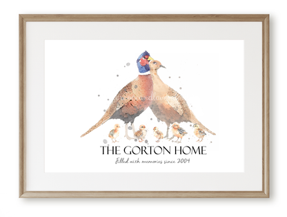 Personalised Pheasant Family Print II - Florence & Lavender