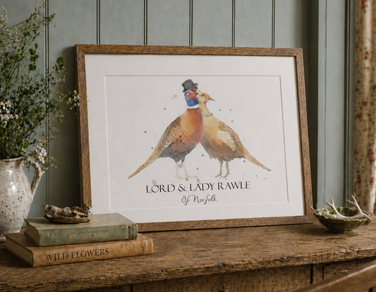 Personalised Lord & Lady Pheasant Print - Florence & Lavender