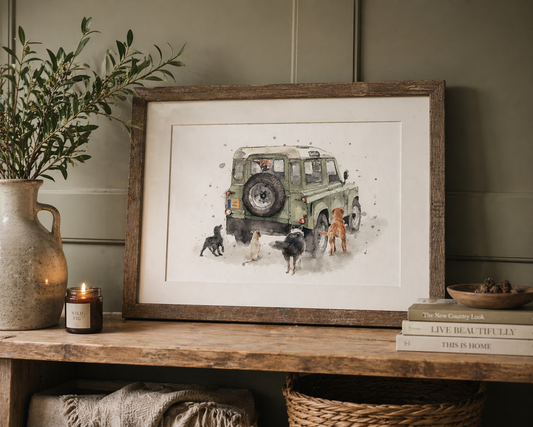 Personalised - Defender & Dog print - Florence & Lavender