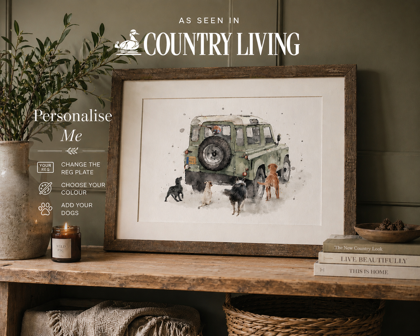 Personalised - Defender & Dog print - Florence & Lavender