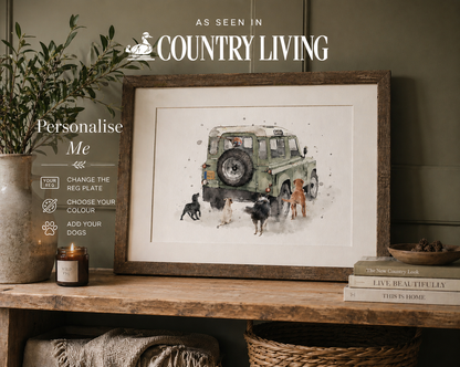 Personalised - Defender & Dog print - Florence & Lavender