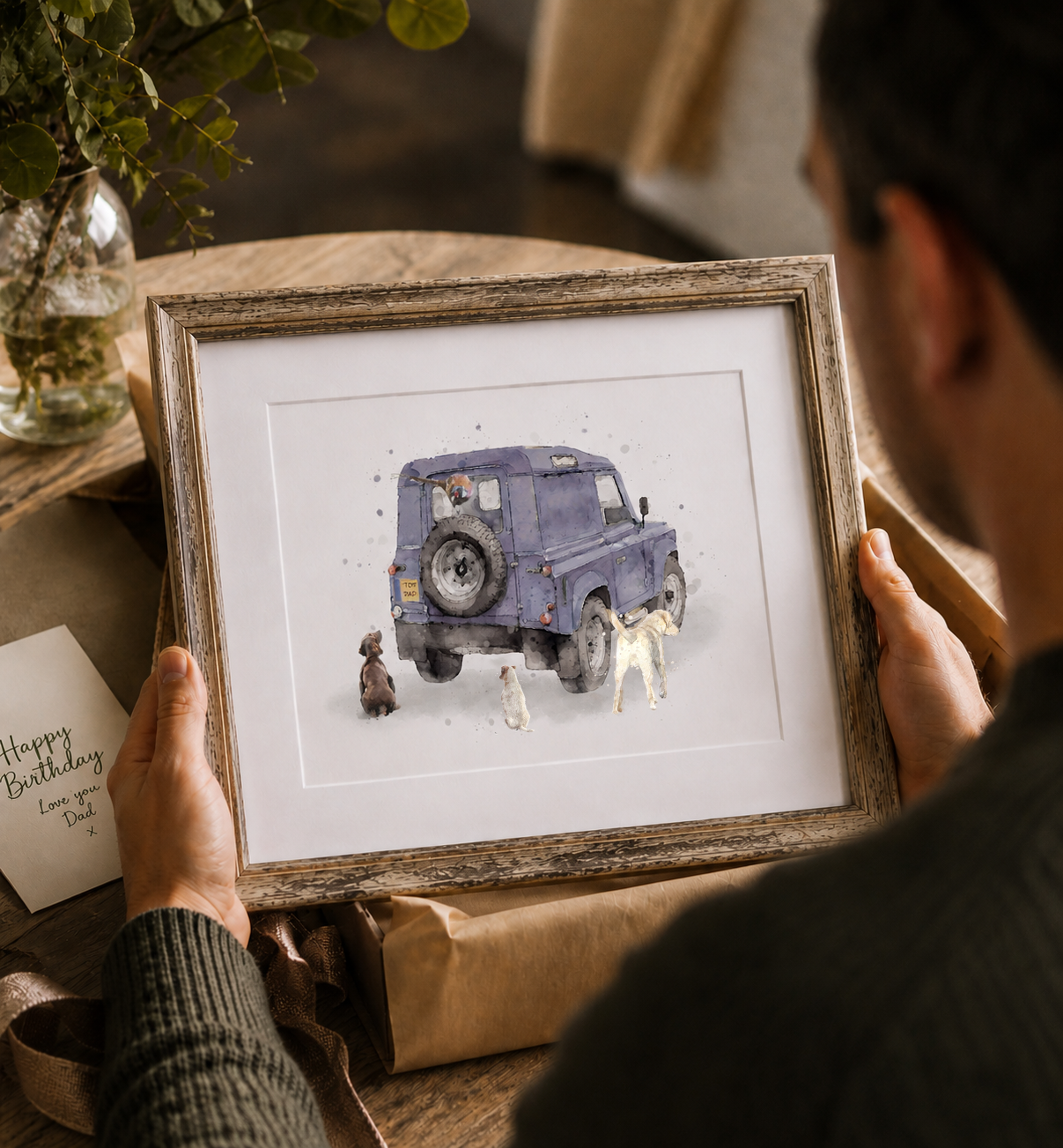 Personalised - Defender & Dog print - Florence & Lavender